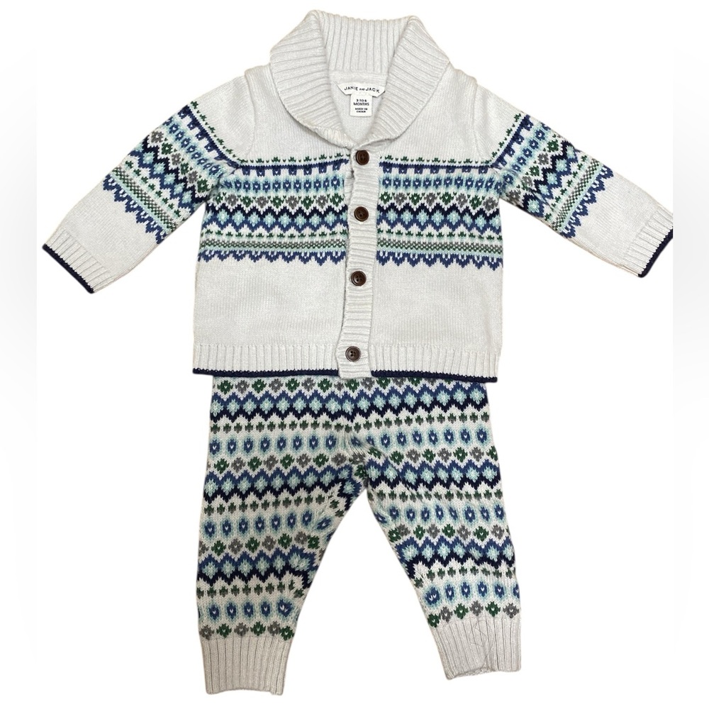 Janie and Jack Fair Isle Button Up Cardigan and Knit Legging Set